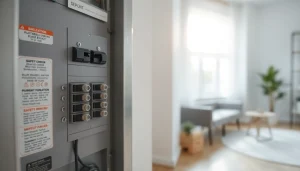 Electrical Panel installation showcasing circuit breakers and safety features in a contemporary setting.