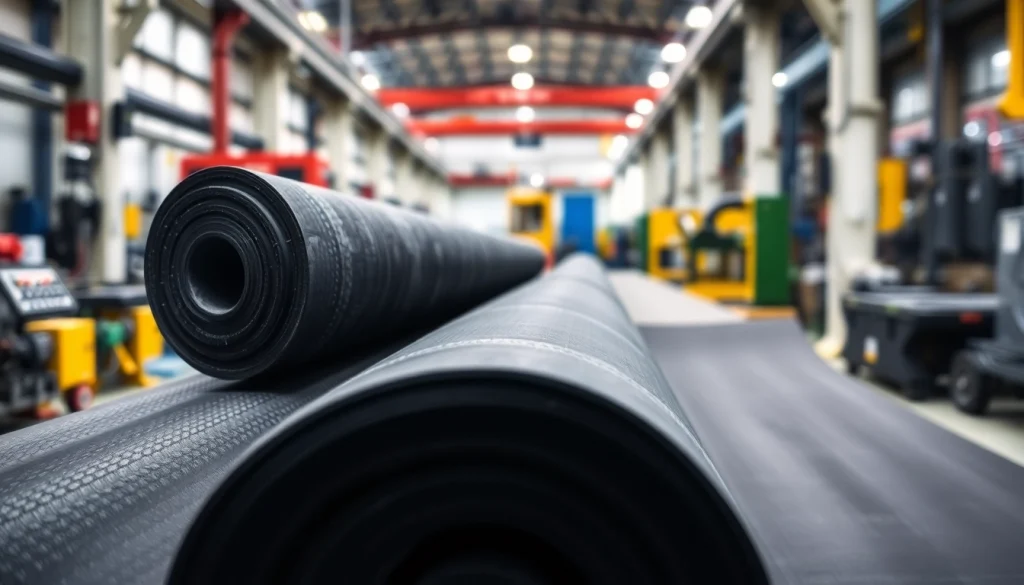 Visualiza Lamina EPDM en rollos perfectamente apilados en un entorno industrial.