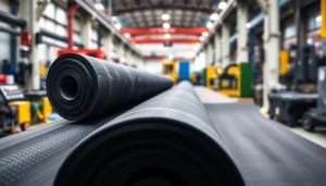 Visualiza Lamina EPDM en rollos perfectamente apilados en un entorno industrial.