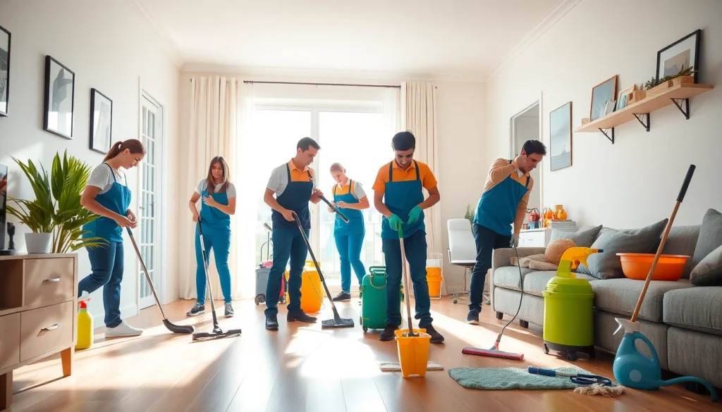 Efficient bond cleaning Logan team working hard in a sunny home environment.