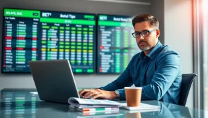 Analyzing Betting Tips / Expert Insights with a focused sports analyst in a modern office.