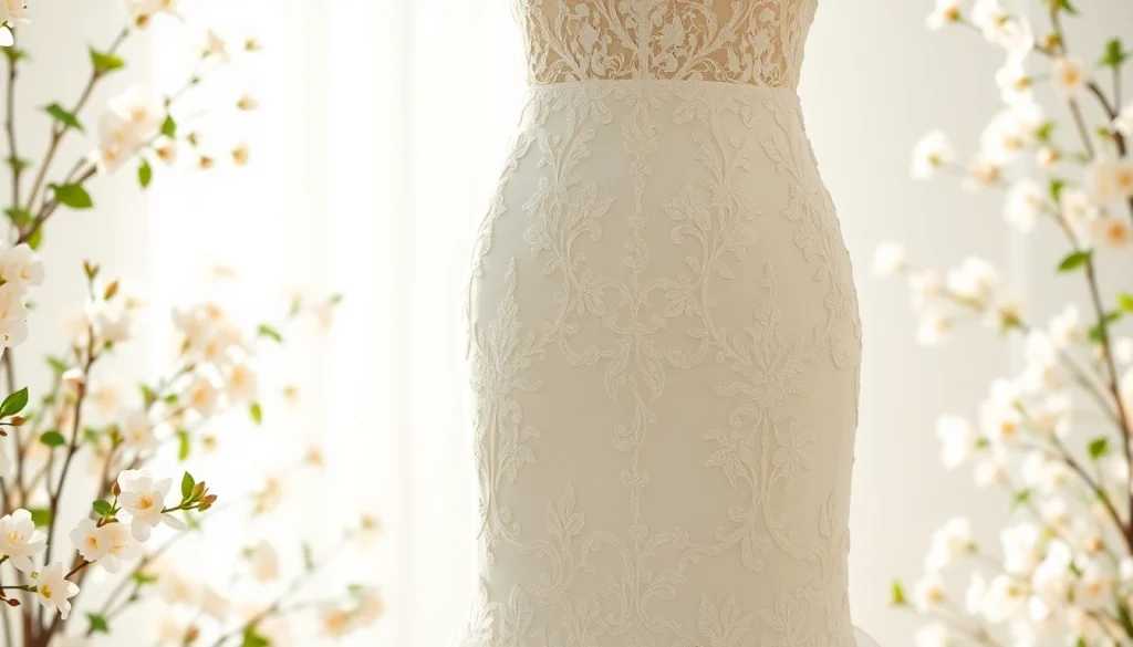 Stunning Mermaid Wedding Dresses accentuated with intricate lace details in a bridal display.