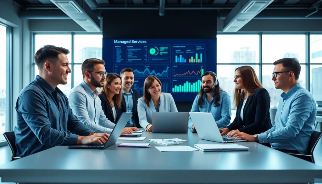 Enhancing business efficiency with Managed Services by a professional IT support team in a modern office.