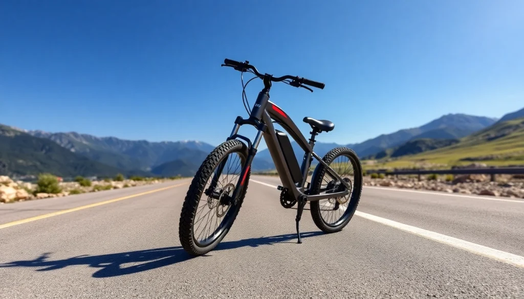 E Ride Pro SS 3.0 electric bike displayed on an asphalt road with a scenic backdrop.