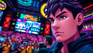 matador168 memainkan permainan yang mendebarkan dalam arena esports yang cerah dan dinamis
