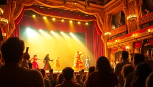 Engaging performance at firelight theater showcasing vibrant costumes and warm lighting.