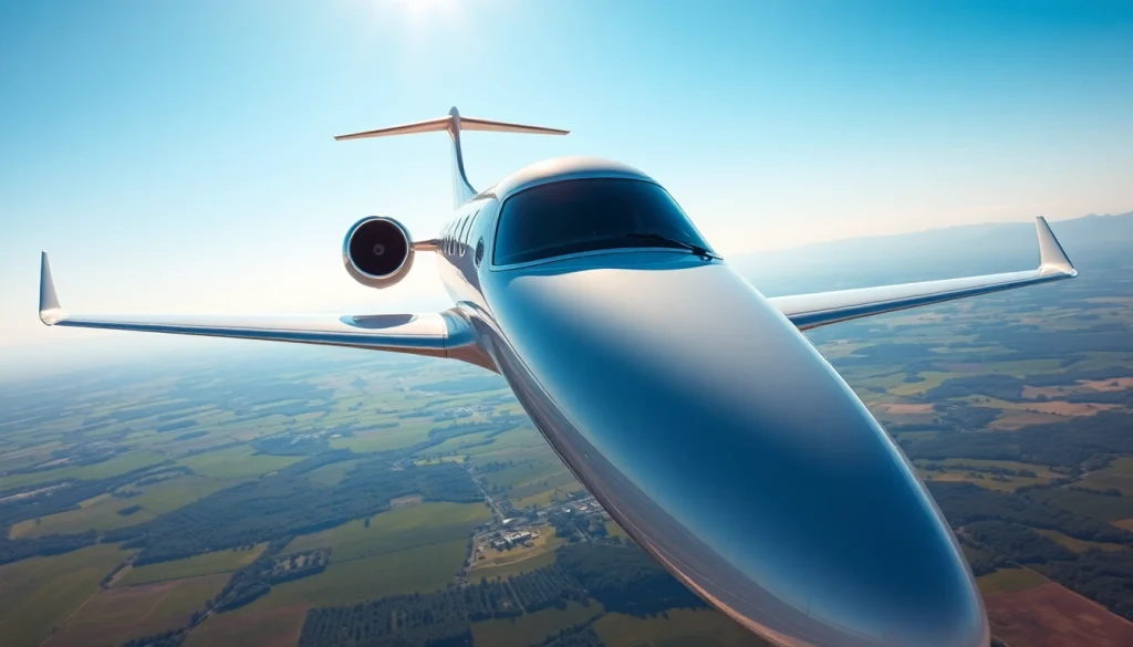 Experience UHNW private jet services with a luxurious aircraft soaring in a clear blue sky.