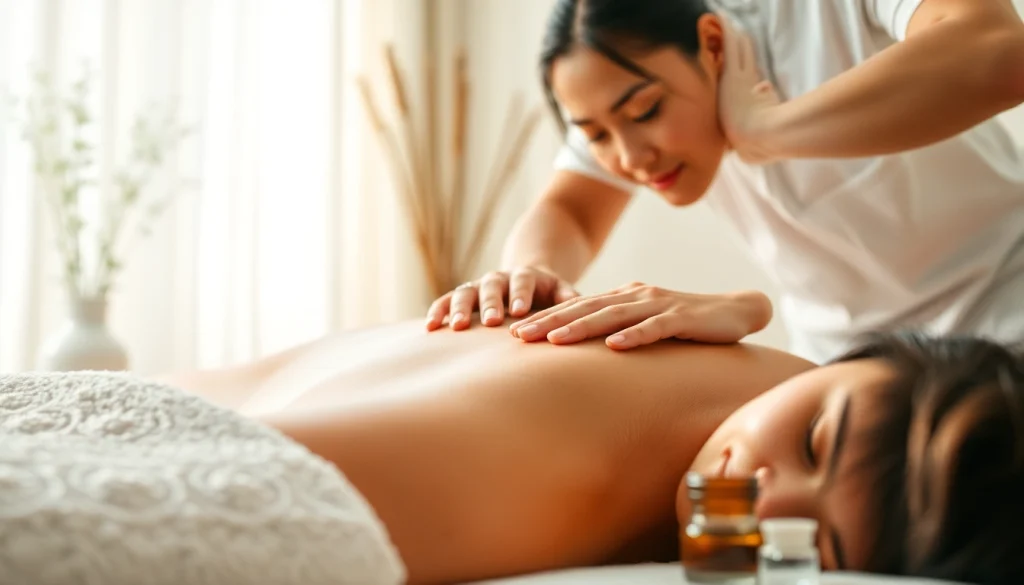 마사지 치료를 받고 있는 고객과 집중하는 치료사의 평온한 모습