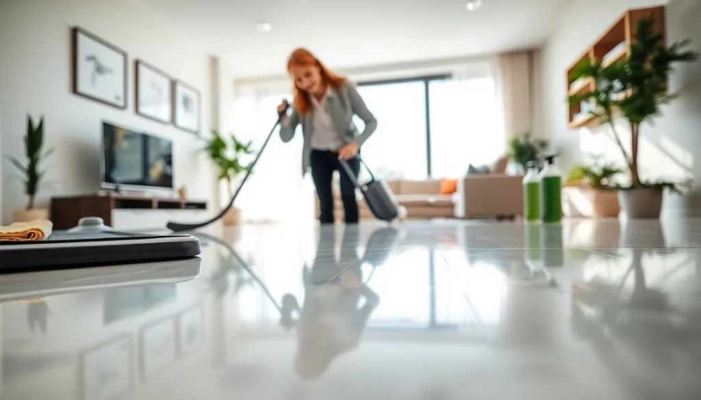Bond cleaning expert efficiently scrubbing surfaces in a modern, spotless apartment.