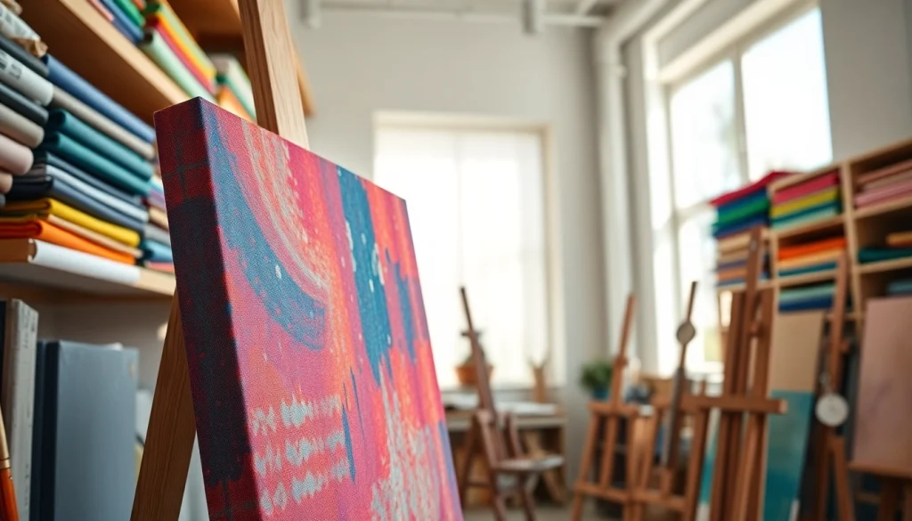 Verken de veelzijdigheid van canvas met kleurrijke stoffen in een kunststudio.