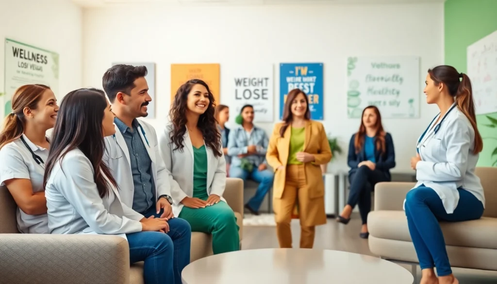 Engaging consultation at a weight loss clinic las vegas with diverse clients and medical staff.