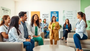 Engaging consultation at a weight loss clinic las vegas with diverse clients and medical staff.