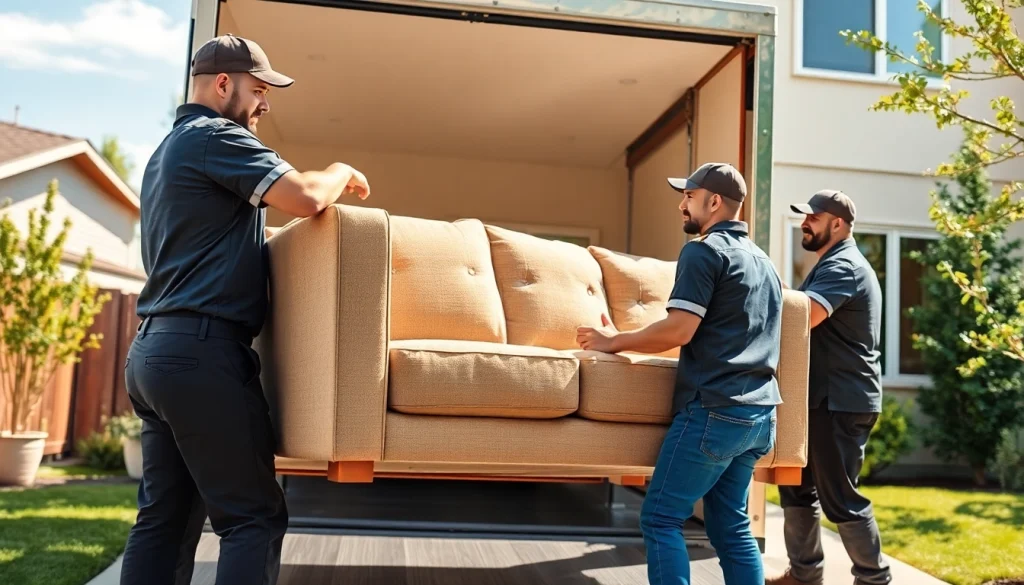 Movers Calgary team lifting furniture during a residential move showcasing professionalism.