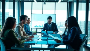 Analyze competitive intelligence strategies in a bright, professional meeting setting with a diverse team.