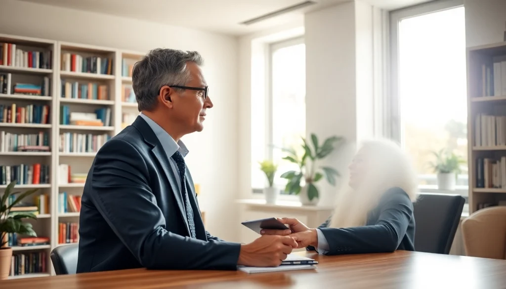 Consulting psychiatrist in a warm office, providing support and expertise.