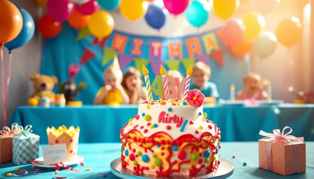 Customize a joyful atmosphere at a customizable birthday party with unique decorations and cake.