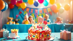 Customize a joyful atmosphere at a customizable birthday party with unique decorations and cake.