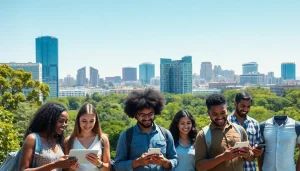 Showcasing fiber internet oakland through residents enjoying high-speed connectivity in a vibrant urban setting.