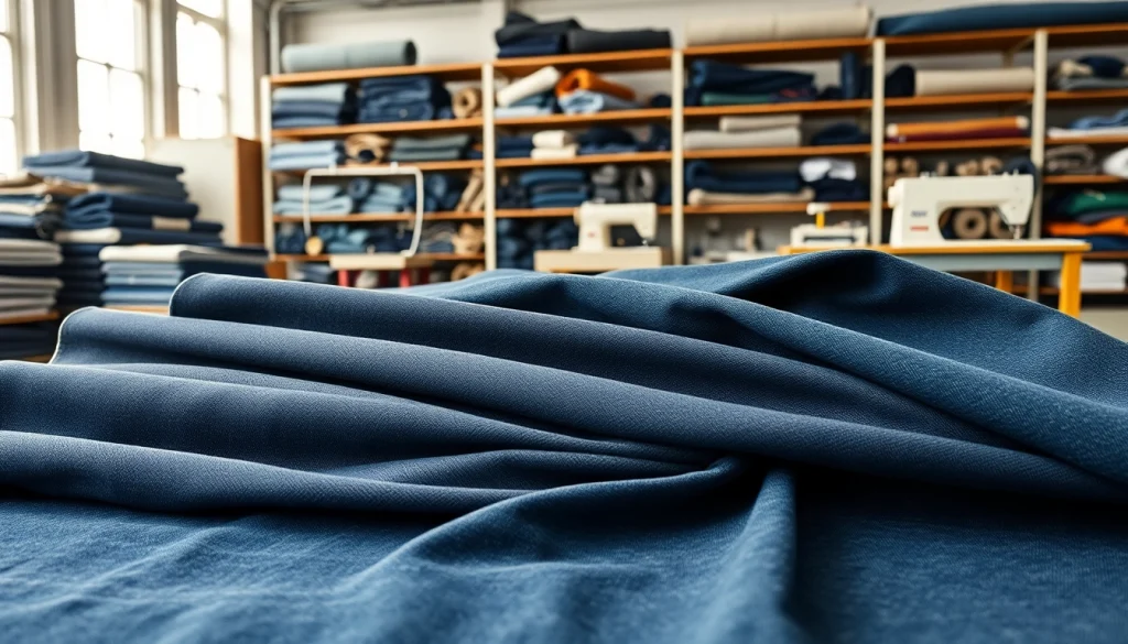Showcase of jeans fabric manufacturers highlighting diverse textures and colors