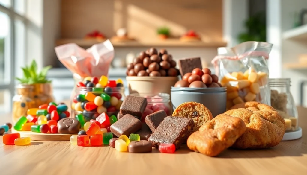 Showcasing a variety of wholesale CBD edibles including gummies and chocolates, appealing to bulk buyers.