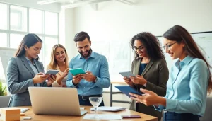 Utilizing the best all in one business management software for collaborative teamwork in a modern office.