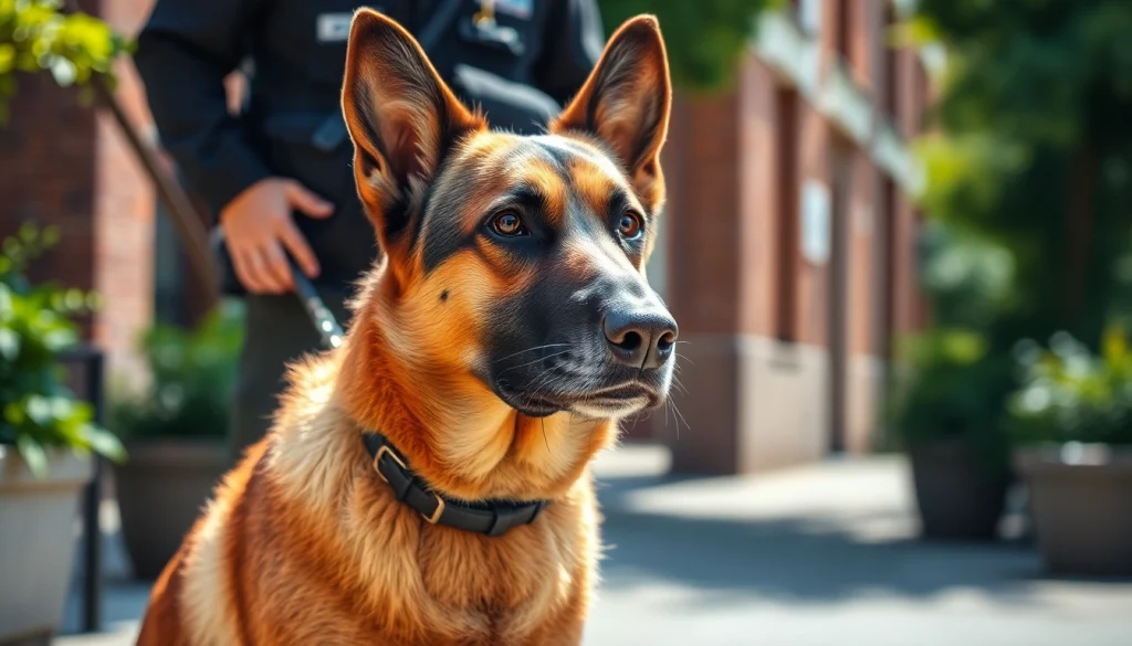 Security Dog Services Leicester showcasing a vigilant trained dog and handler ready for action.