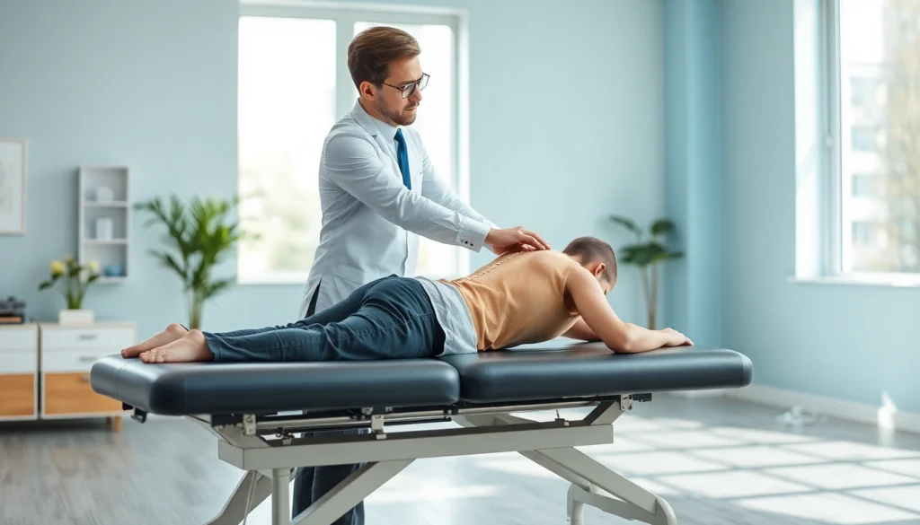 Chiropractor near me performing a gentle adjustment in a modern health clinic.