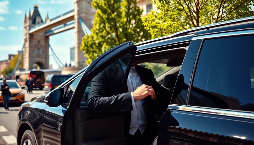 Experience luxury chauffeur service london with a professional chauffeur at a London landmark.