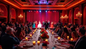 Experience the excitement of dinner shows in las vegas with performers captivating an engaged audience.