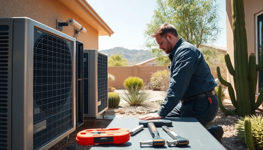 Maintain Scottsdale AC units by a professional in a scenic backyard setting.