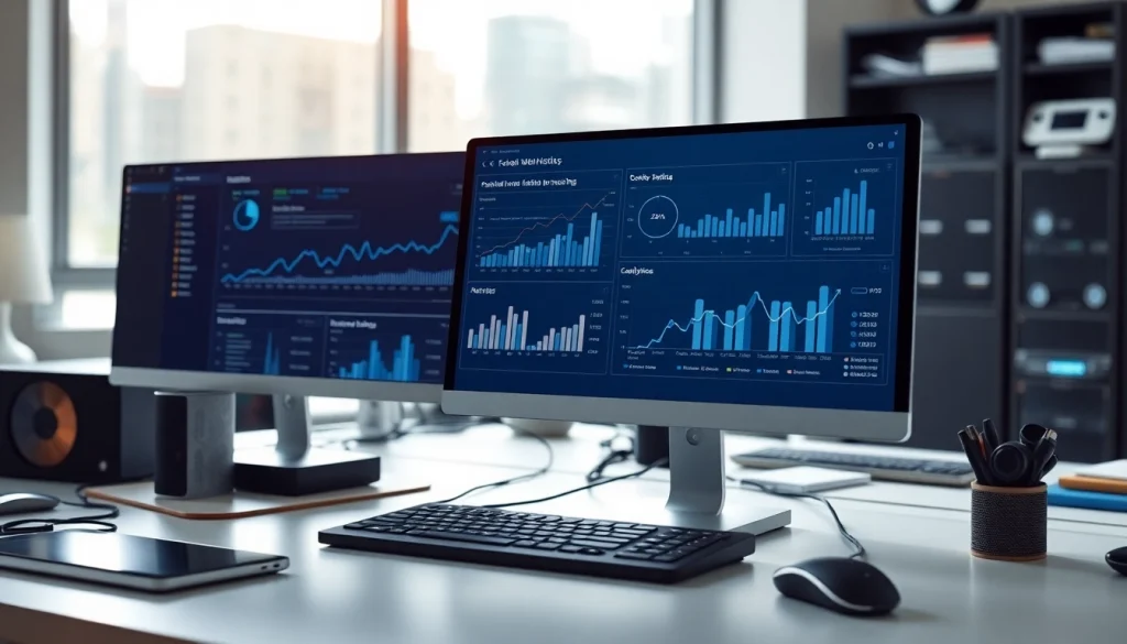 Monitor displaying Bluehost web hosting metrics in a modern digital workspace