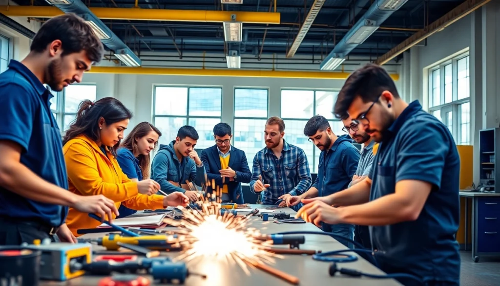 Students learning hands-on skills at Trade School knoxville Tn, showcasing diverse professions and training activities.