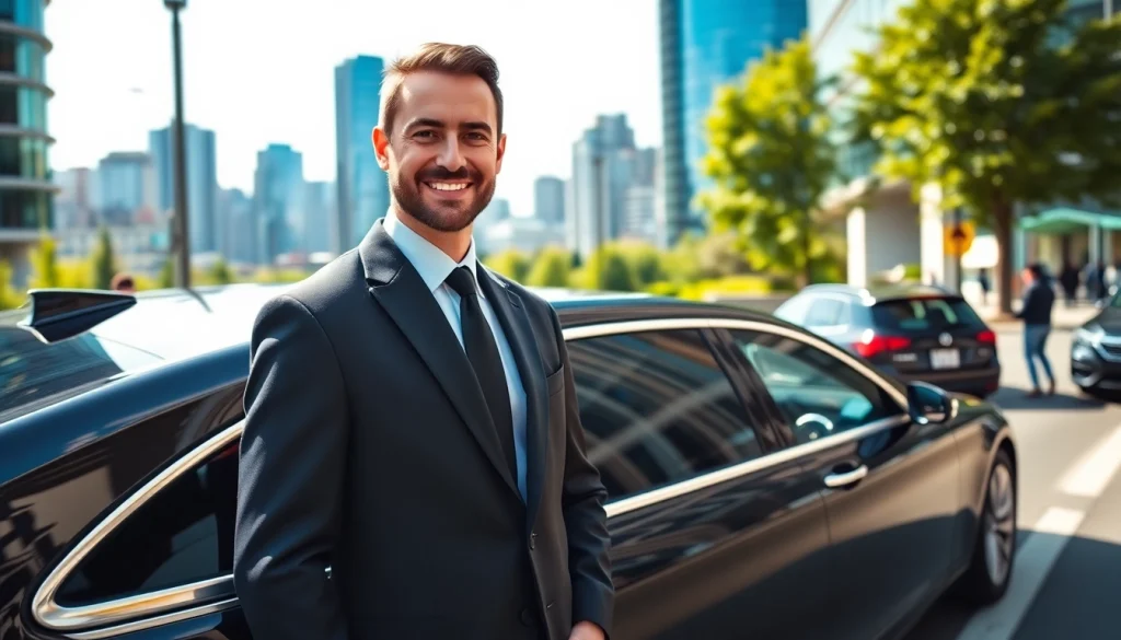 Offering premium car service in vancouver bc with a professional chauffeur beside a sleek luxury vehicle.