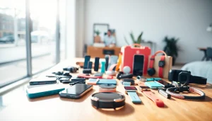 Shop all Accessories including stylish phone cases and tech gadgets on a modern table.
