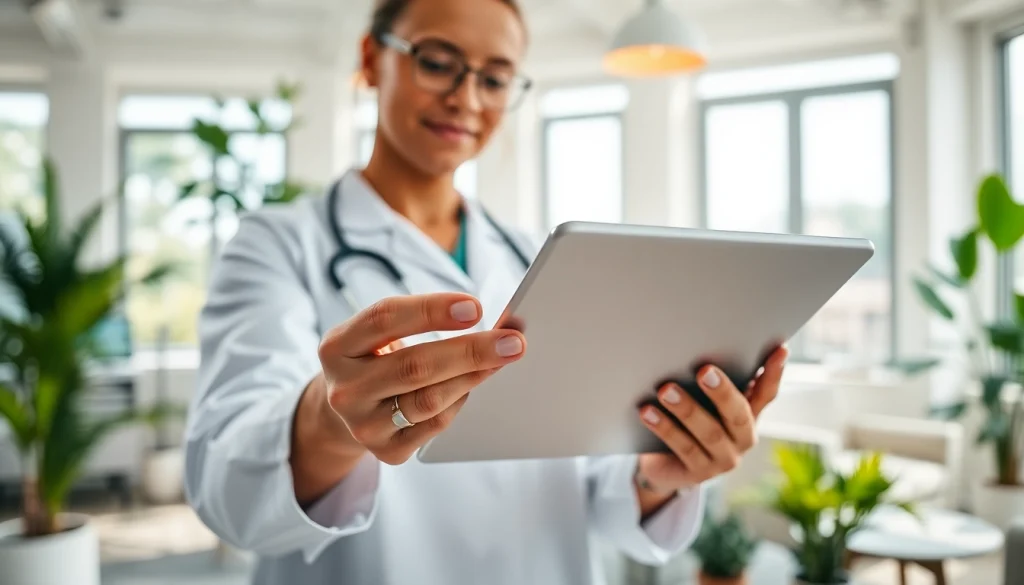 Showcase of top rated prescription applications on a tablet by a healthcare professional.