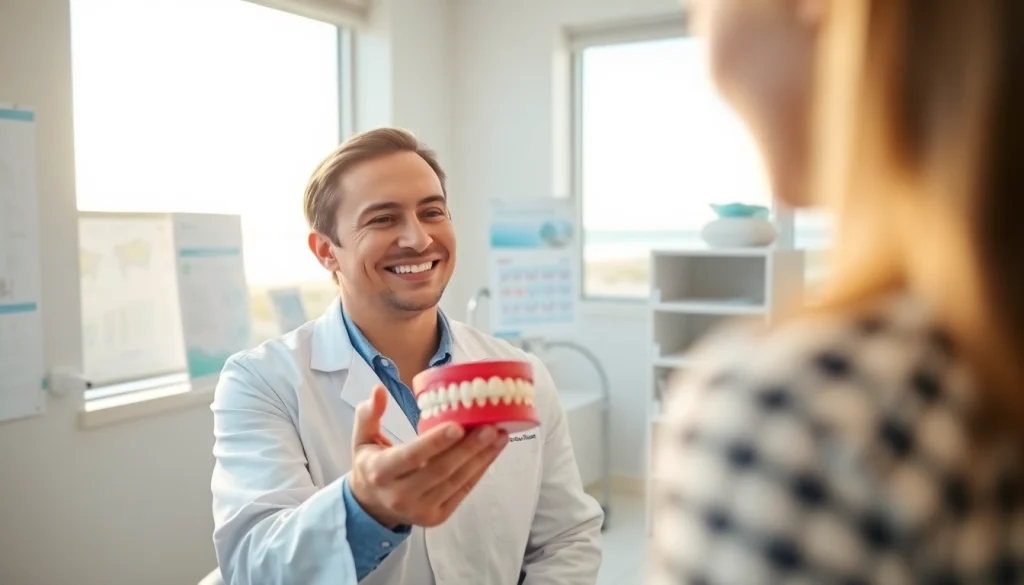 Discussing braces cost Myrtle Beach with an orthodontist in a cheerful clinic setting.