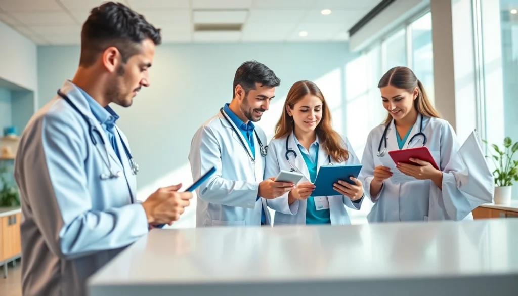 Explore top eprescribing solutions showcased by healthcare professionals in a modern clinic.