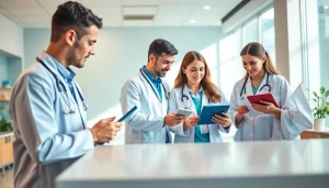 Explore top eprescribing solutions showcased by healthcare professionals in a modern clinic.